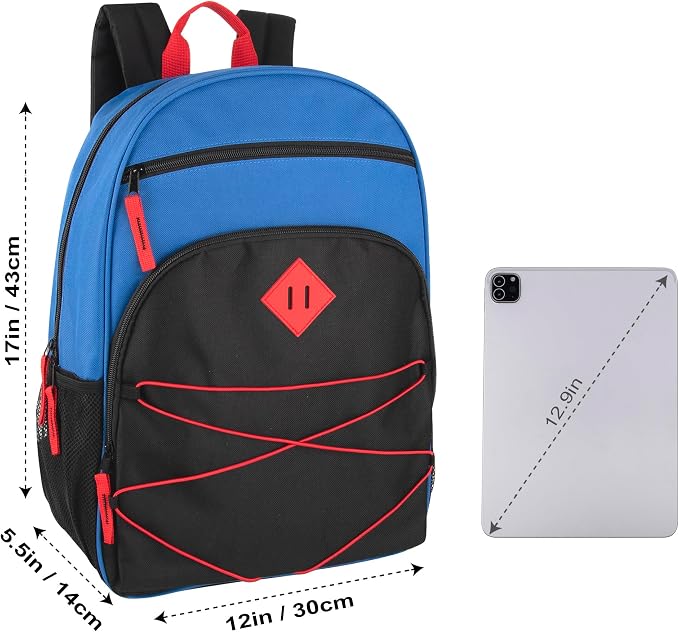 Trail maker Kids Backpacks with School Supplies for Boys, Girls | 30 Piece Back to School Supplies Set with 17" Bungee Backpack (Blue & Black)