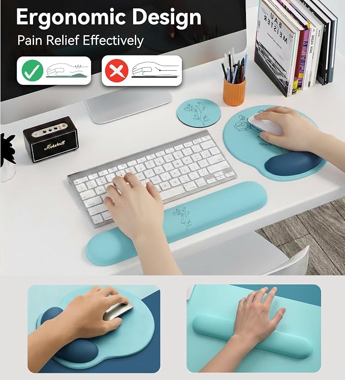 Mouse Pad with Keyboard Wrist Rest,Ergonomic Mouse Pad Wrist Support PU Base with Coaster,Mousepad with Nonslip Base for Computer Laptop Keyboard Home&Office