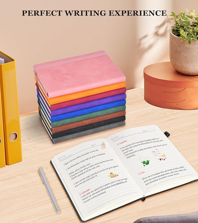 PERCUN Lined Journal Notebook for Men & Women,200 Pages A5 Hardcover Leather Notebook (5.9"x8.5"), Travel Journal for Work, School, Business Writing, Note Taking, Notepad Diary (Black)