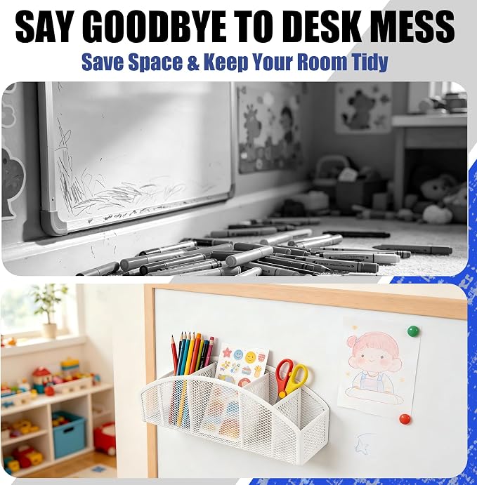Magnetic Dry Erase Marker Holder for Whiteboard, 10 inch Large Capacity Whiteboard Marker and Spray Holder, 5 Slots Magnetic Fridge Organizer for Office, Classroom, Home (White)