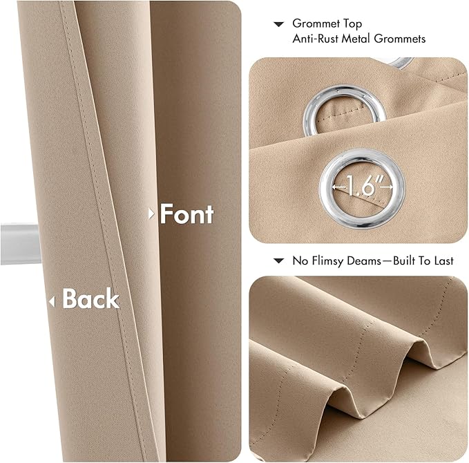 MIULEE Blackout Curtains for Bedroom Living Room 2 Panels, Thermal Insulated Room Darkening Drapes Grommet Noise Reducing Light Blocking Window Treatments 45 Inches Long 34x45 Inch Beige