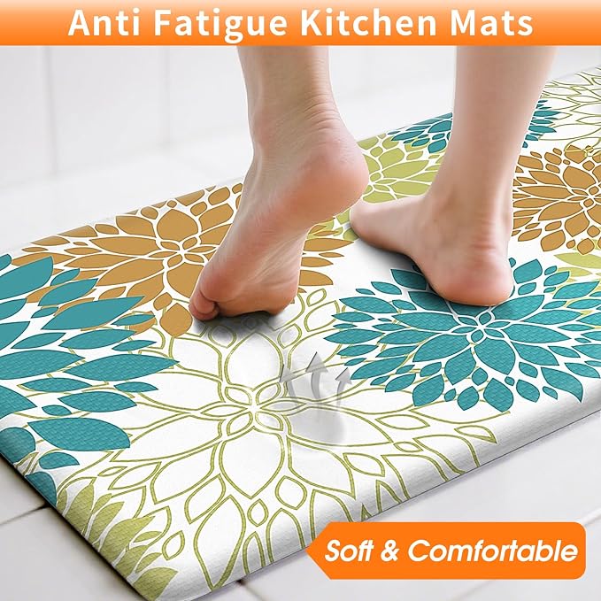 StepLively Kitchen Mats for Floor 2PCS, Anti Fatigue Mats for Kitchen Floor, Kitchen Accessories for Sink, Office, Laundry, 17.3"×30"+17.3"×47", Yellow and Green