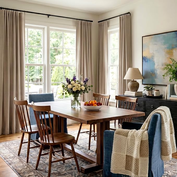 INOVADAY 100% Blackout Curtains for Bedroom, Black Out Curtains 90 Inch Long, Clip Rings Linen Blackout Drapes, Thermal Insulated Room Darkening for Living Room, 2 Panels - Taupe,W50xL90
