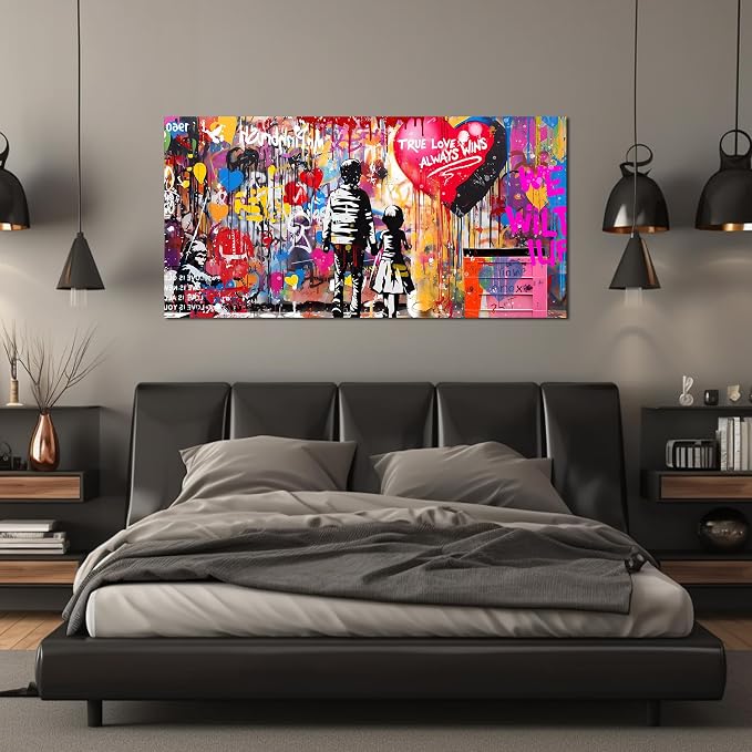 Graffiti Canvas Wall Art For Living Room Large Colorful Wall Art For Office Banksy Wall Decor Teen Bedroom Size 29 x 58 Inch