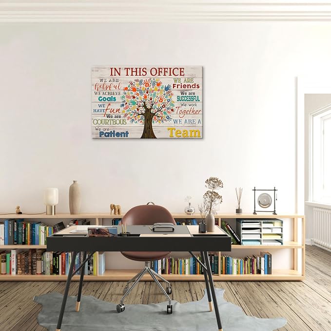 Inspirational Wall Art for Office In This Office We Are A Team Canvas Wall Decor Motivation Positive Quotes Wall Decor Colorful Tree Signs Painting Prints Artwork for Home Office 16x12in Framed