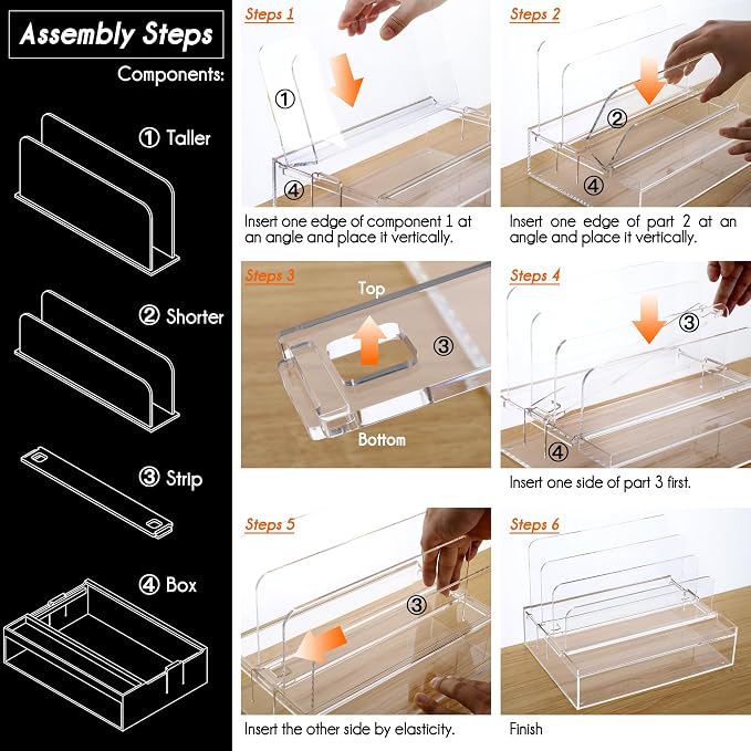 DINGHUO Acrylic Desk Organizers and Accessories, Paper Letter Tray Organizer with 3 Vertical File Holder, Clear File Organizer for Desk Home Office Supplies -1 Pack