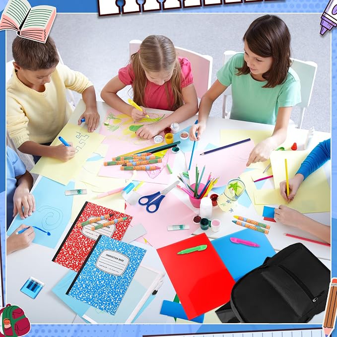 Gilprop 79 Pcs Back to School Supplies Box for Kids K-5 Students Elementary Middle School Supplies Kit Bundle Bulk Essential Pen Notebook Stationery for Primary Student Classroom(Black)
