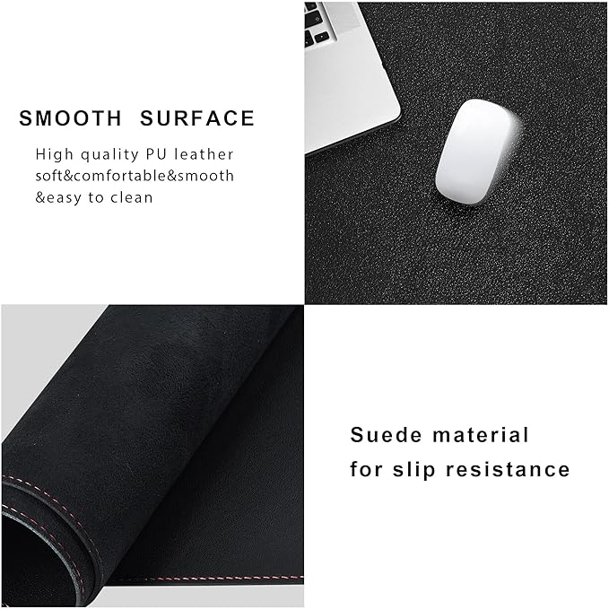 ZORESYN L-Shaped Gaming Desk Mat Mouse pad, Computer Corner Desk Pad, 47" Home Office Writing Desk Pad Protector, Large Waterproof PU Leather Corner Mousepad - Black, (120+120) x40cm