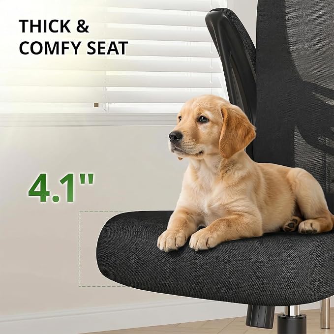 Office Chair, Ergonomic Breathable Mesh,Flip-Up Arms and Adjustable High Back Lumbar Support,Comfy Computer Chair for Home Office (Black, 407)