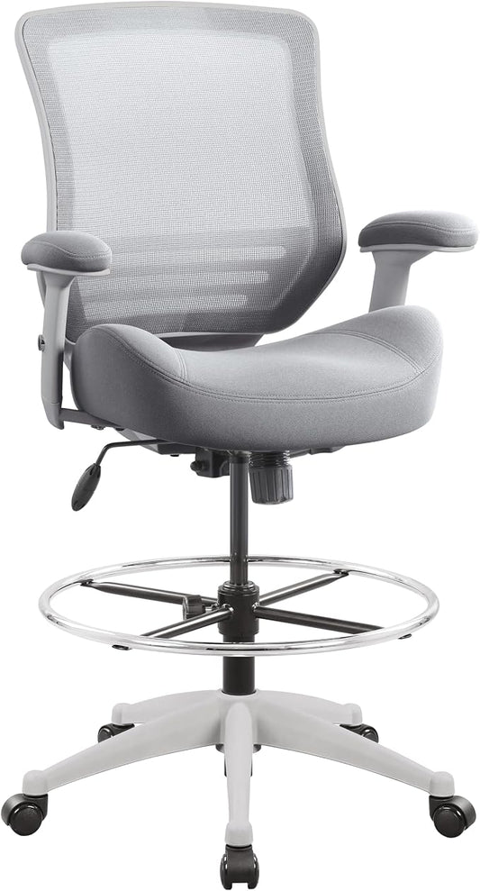 BOLISS 400lbs Mesh Ergonomic Office Drafting Chair Big Adjustable Foot Ring Height Adjustable Armrest (Grey)