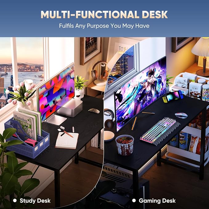 DUMOS 47 Inch Computer Desk for Home Office, Modern Writing Study Table Simple Modern Style for Bedroom Small Space, Large Work Desks with X-Shaped Reinforcement, Wood Brown