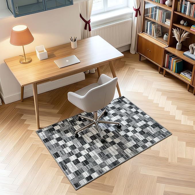Terrug Black and White Checkered Rug for Entryway, 2x3 Small Area Rugs Washable with Non Slip for Kitchen, Soft Low Pile Abstract Carpet for Home Office Front Door Porch