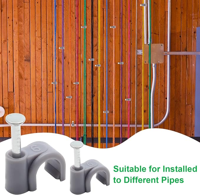 1/4" / 6mm Half Clamp J-Hook Cable Clips with Nail, Gray, 100pcs | Nail in Cable Clips, Ethernet Cable Nails Tacks Clips