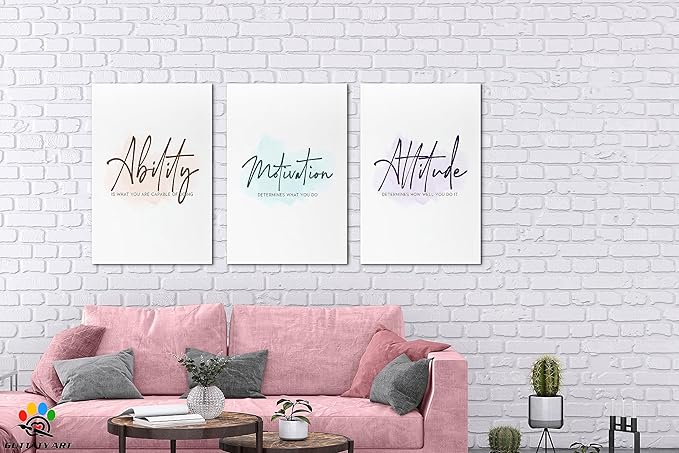 3 Piece Inspirational Wall Art - Ability Motivation Attitudes Quotes Canvas Art Print for Men Room Decor, Office Wall Art Picture, Motivational Poster Framed Artwork for Home Office Decor 16”x24”x3Pcs