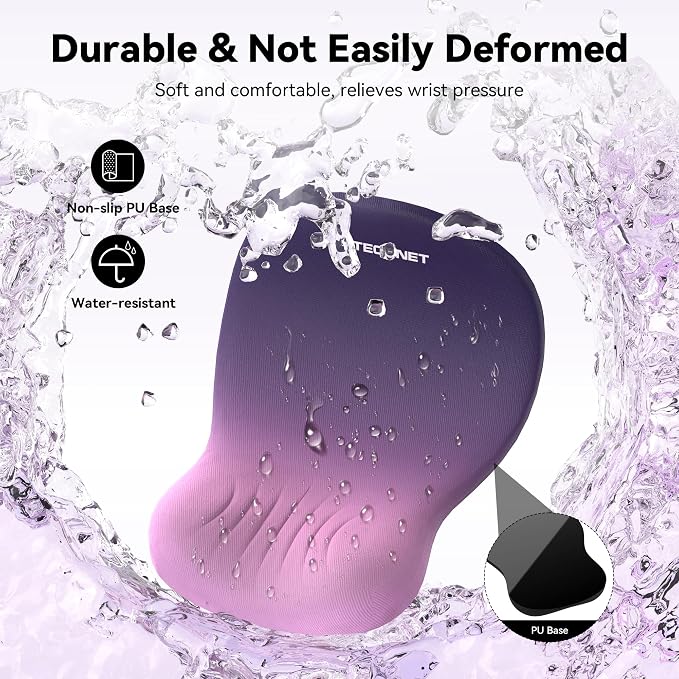 TECKNET Ergonomic Mouse Pad with Wrist Rest, Memory Foam Mousepad with Wrist Support, Smooth Surface, Middle Concave & Non-Slip Base for Laptop/PC, Pain Relief for Home Office Gaming, Gradient Purple