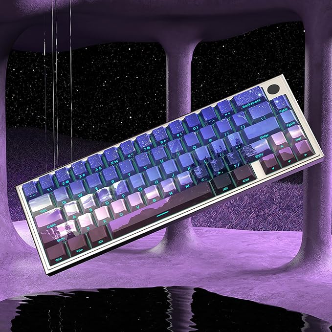 JSJT PBT Keycaps Side-Printed Keycap Set Double Shot Shine Through Custom Keycap 126 Keys Cherry Profile Gradient Purple Dawn Themed Keycaps for Cherry Mx Switchs Mechanical Keyboard