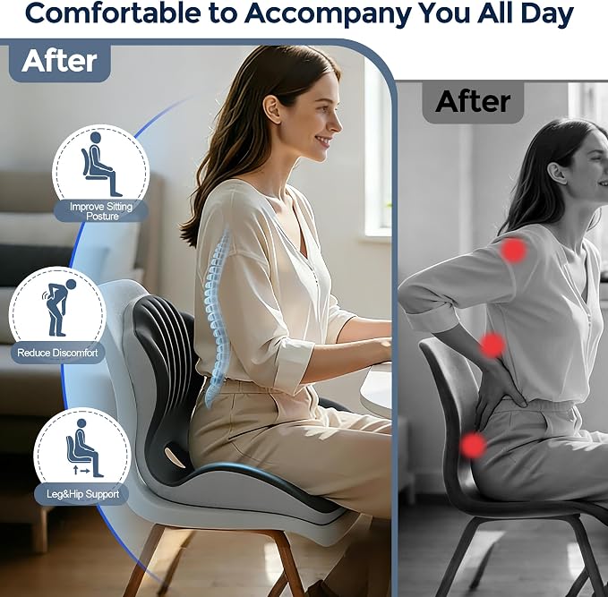 Seat Cushion for Office Chair Car, L-Shaped Ergonomic Seat Cushions,Memory Foam Orthopedic Cushion with Coccyx Hollow,Lumbar Support & Tailbone Pain Relief for Car, Truck, Home,Dark Gray & Light Gray