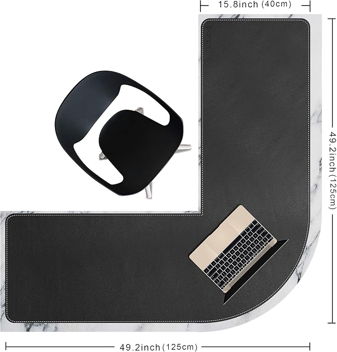 Chihein L-Shaped Desk Pad (49.2”+ 49.2”) x 15.7”, PU Leather Corner Desk Mat, Computer Office Mouse Pad Writing Table Pad for Home Office - Black/Gray