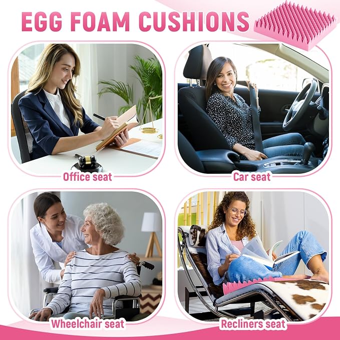 Geiserailie 1 Pcs Egg Foam Pad Eggs Chair Cushion to Relieve Back Foam Seat Cushion Chair Accessories Pad for Office Recliner Wheelchair Home Car (18 x 16 x 4 Inches Egg-Shaped,Pink)