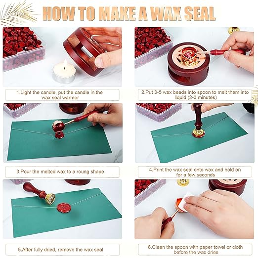 Wax Seal Stamp Kit - 357Pc Set with Wax Beads, Seal Stamp, Warmer, Spoon, Candles - Vintage Envelopes Letters Mailing Crafts Gift (Wine Red)