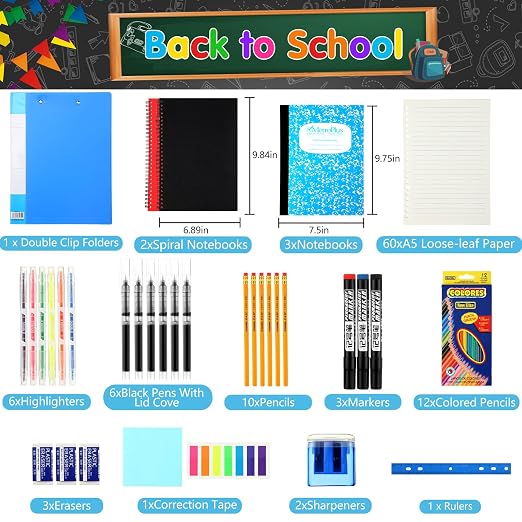Gilprop 126 Pcs 2026 Middle High School Supplies Kit with Backpack for Student 6-12 Grades, Back to School Supplies Bulk Bundle Essential Notebook Calculator for Senior Student(Hot Pink)
