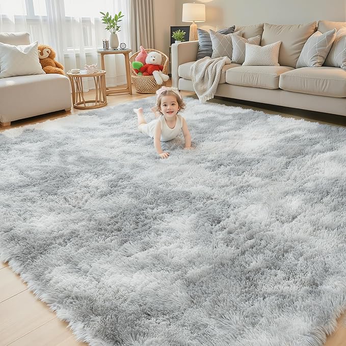 Rugs for Living Room 5x8, Alfombras para Salas Shag Large Plush Soft Area Rug, Shaggy Carpets for Bedroom,Boys Girls Home Decor Aesthetic(Light Grey Tie-Dyed, 5x8 Feet)