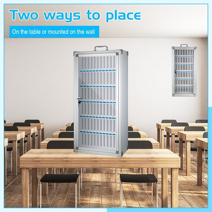 Amylove Cell Phone Locker Cabinet Aluminum Alloy Pocket Chart Storage Locker Box Cabinet Wall-Mounted Cell Phones Storage Box with Handle for Office Classroom Gym(White,72 Slots)
