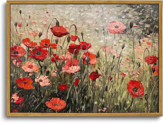 OIQArtOIQ Vintage Landscape Canvas Wall Art Framed Natural Scenery Painting Artwork Prints France Country Wilderness Farmhouse Decor Pictures Kitchen Bedroom Living Room Bathroom