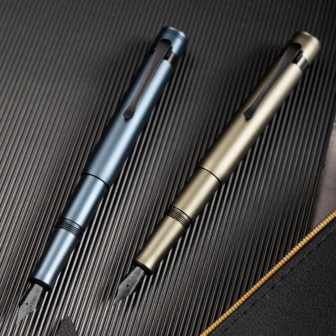 HONG DIAN M2 Black Forest Mini Fountain Pen, Bent Nib & Sleek Shape Aluminium Short Pocket Travel Pen (Midnight Blue)