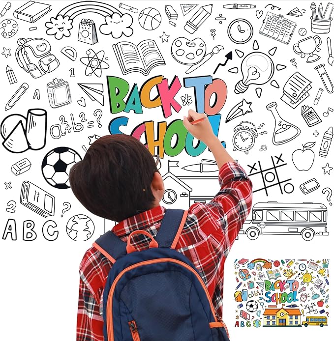 Back to School Coloring Posters for Kids, Large Coloring Poster Kids Coloring Tablecloth, Welcome Back Coloring Sheets Coloring Table Cloth for Classroom Activity Craft, Back to School Supplies