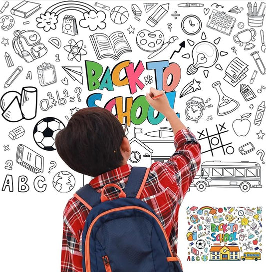 Back to School Coloring Posters for Kids, Large Coloring Poster Kids Coloring Tablecloth, Welcome Back Coloring Sheets Coloring Table Cloth for Classroom Activity Craft, Back to School Supplies