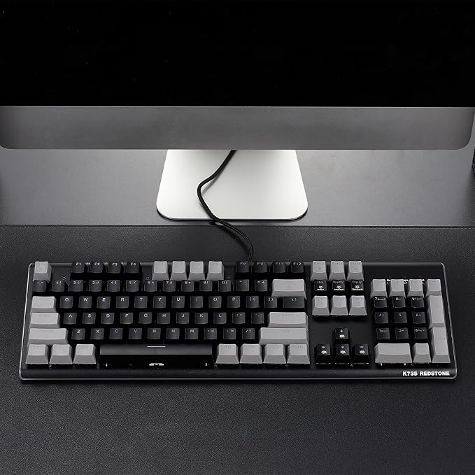 Hexgears GK735 Wired Full Size Mechanical Keyboard, Aluminum Housing Built for Gamers w/Kailh Box White Switch, White Backlit + Surrounded by RGB Light Strip, 104 Keys Gaming Keyboard for PC/Mac