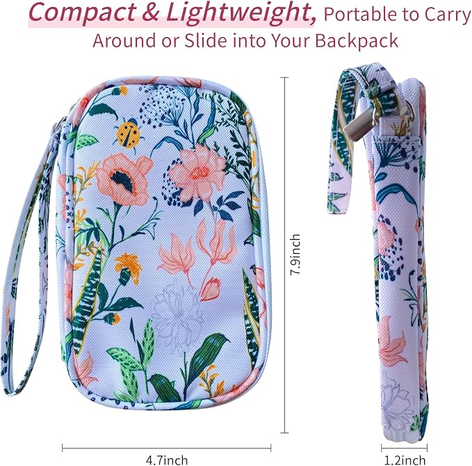 Electronics Organizer Travel Case, Cable Organizer Travel Essentials Tech Pouch,Suitable for Charger, Cable, Phone，Flash Drive,White Flower