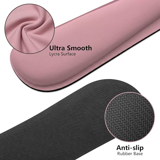 Wrist Rest for Computer Keyboard, Memory Foam Keyboard Wrists Rest, Ergonomic Design Wrist Support for Keyboard for Hand and Arm Easy Typing Pain Relief, 2 Piece Pad, Purplr Pink