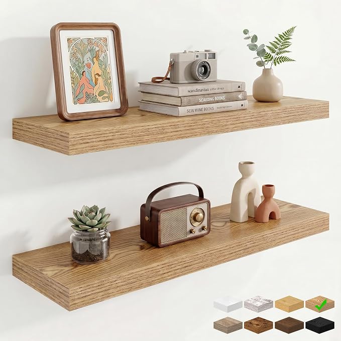 Marsmiles 32in Floating Shelves for Wall, 32" W x 9.25" D x 1.25" H, 2 Pack Long Wall Mounted Engineered Wood Shelves with Invisible Brackets for Living Room, Bedroom, Bathroom, Kitchen, Cedar