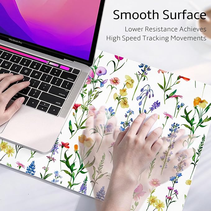 Mouse Pad Leather Desk Mat Large Keyboard Cute Office Desktop Computer Laptop XXL Long Big Aesthetic Modern Design Women Girls Gaming Gamer Oversized Wide Mousepad 31.5"x15.7", White Floral