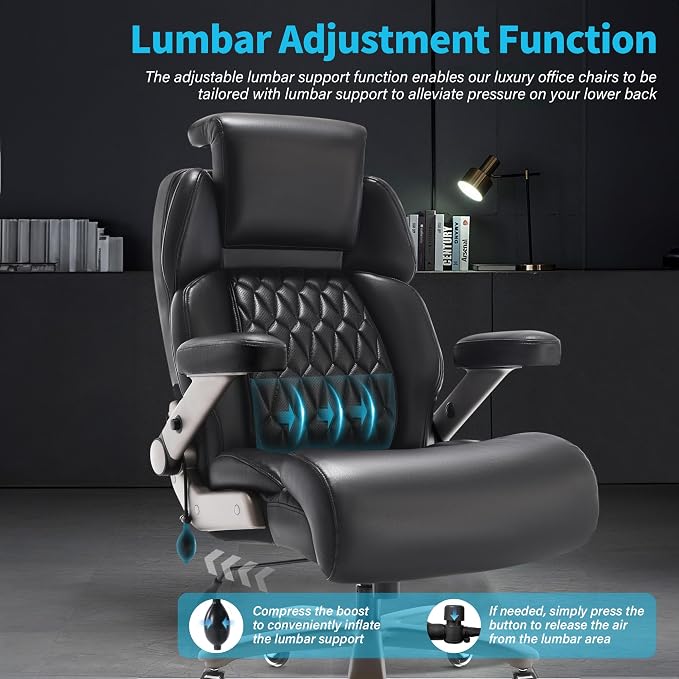 Big and Tall Office Chair 700lbs, Ergonomic High Back Computer Desk Chair | Adjustable Headrest&Lumbar Support, 3D Flip Arms, Large Wheels, Heavy Duty Metal Base, Thick Padded Wide Seat Executive Chair