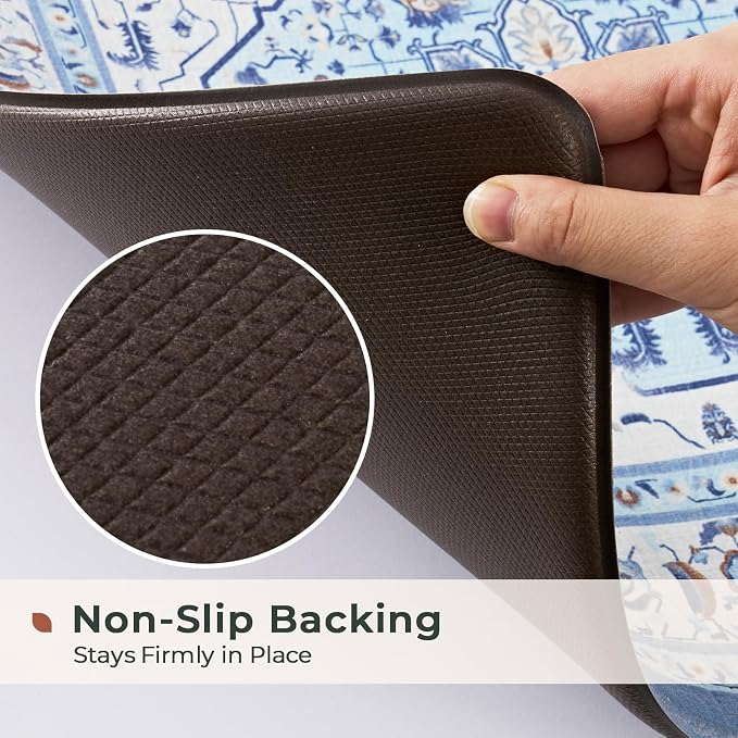 FRESHMINT Medallion Kitchen Mat Set 2 Piece, 17x30''+17x47'', Light Blue | Anti-Fatigue, Non Slip, Comfort, Kitchen Decor, Easy to Clean, Waterproof, Perfect for Kitchen, Laundry, Office