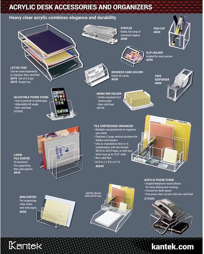 Kantek Clear Acrylic Paper Clip Holder, Angled Open Design, 3.1" x 3.3" x 2.6", Non-Skid Feet, Office Organizer, Desk Accessory
