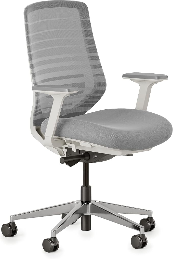 Branch Ergonomic Chair, Versatile Desk Chair with Adjustable Lumbar Support | Breathable Mesh Backrest and Smooth Wheels, Experience Optimal Comfort and Support, Pebble/White