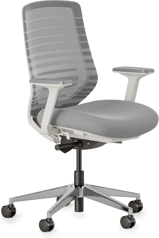 Branch Ergonomic Chair, Versatile Desk Chair with Adjustable Lumbar Support | Breathable Mesh Backrest and Smooth Wheels, Experience Optimal Comfort and Support, Pebble/White