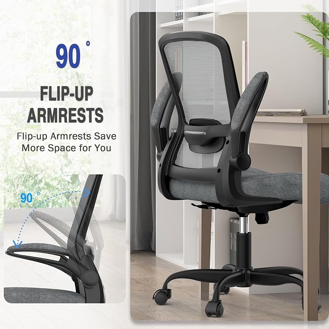 Mimoglad Ergonomic Office Chair - Desk Chair with Flip-up Armrests & 135° Recline, Adjustable Lumbar Support - Space-Saving Task Chair for Business/Team Office & Home (Iron Gray, 300lbs) | Supports 300 lbs · Seat 19.48"–23.4" · Breathable mesh · 20–30 ...