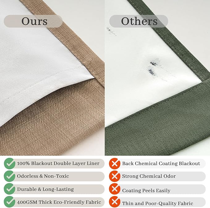 Blackout Double Layer Thick Linen Curtains 108 Inches Long for Sliding Glass Doors, Rust Brown Memory Trained Pinch Pleated Insulated Noise Reducing Elegant Window Curtain & Drapes 2 Panels 9FT Length
