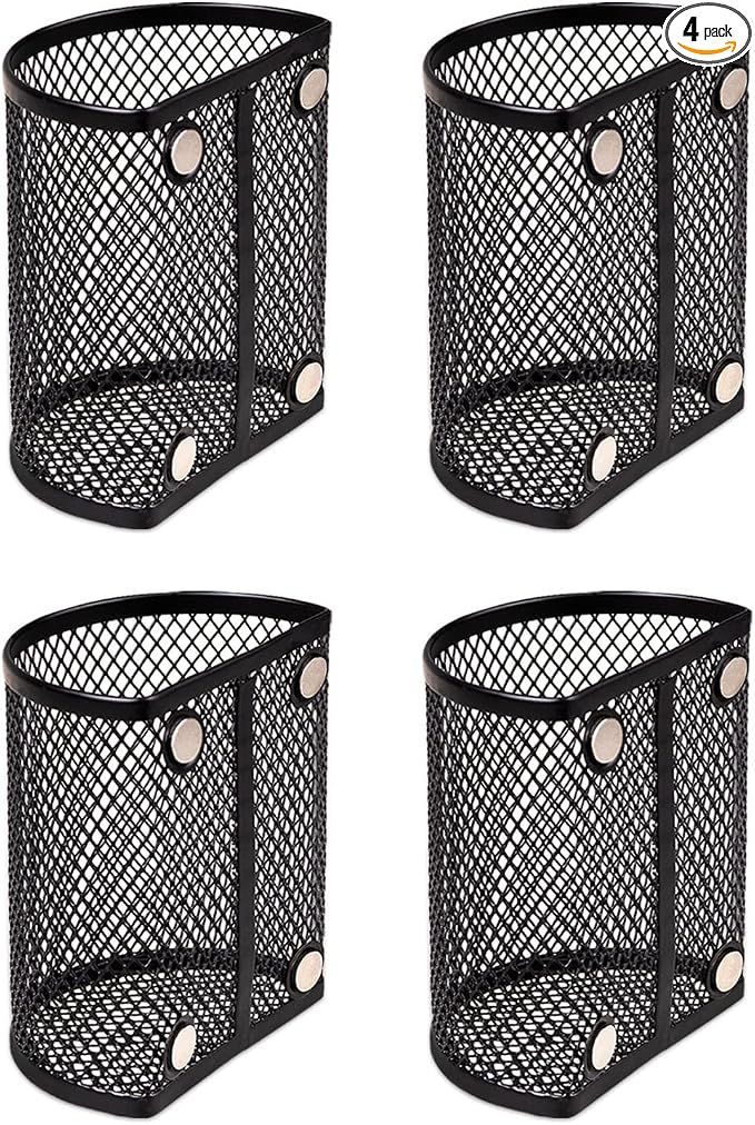QYH Magnetic Pen Holder 4 Pack Pencil Locker Organizer Accessories for School and Office, Black