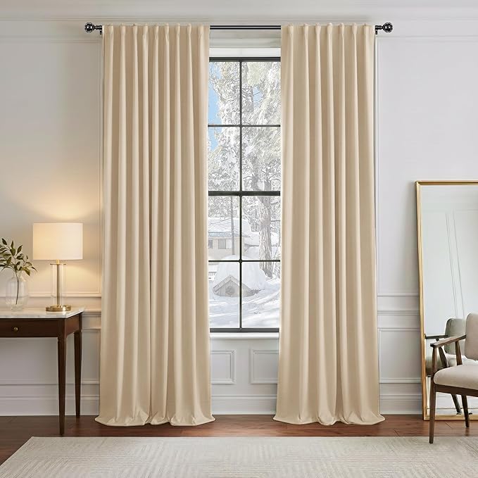 PONY DANCE Window Treatments Drapes - 42 Wide x 90 Long, Biscotti Beige Curtains Light Block Home Decoration Room Darkening Back Tab/Rod Pocket Curtain Panels for Living Room, 1 Pair