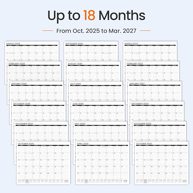 SUNEE Desk Calendar 2026 Large 22x17 from October 2025 to March 2027, Extra Large Desktop Monthly Calendar Pad 18 Months For Teacher or Family, Desk Top, Black