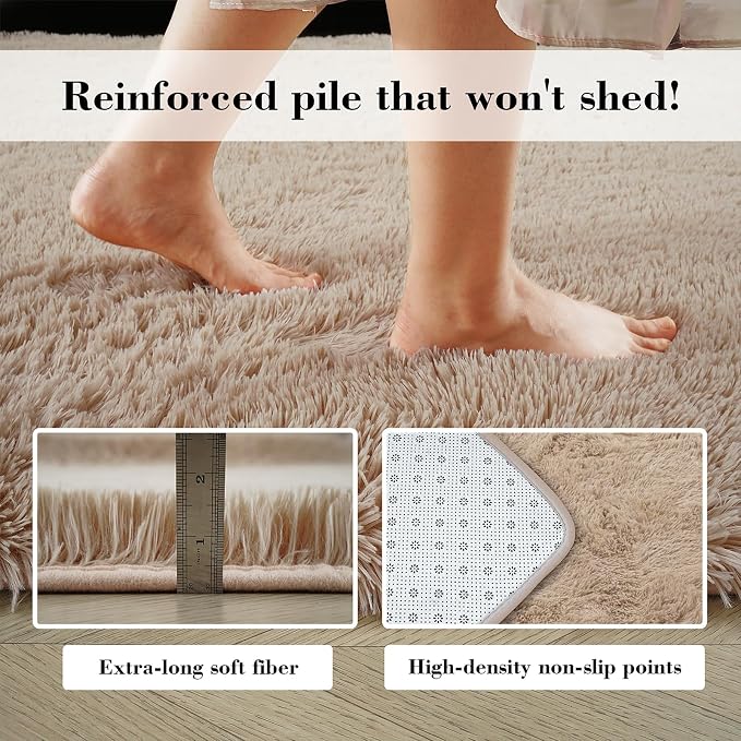 Soft Runner Rugs for Bedroom, Beige 2x6 Area Rugs Fluffy Rug Shag Area Rug Carpet, Bedside Rug for Living Room Bedroom Room Home Decor