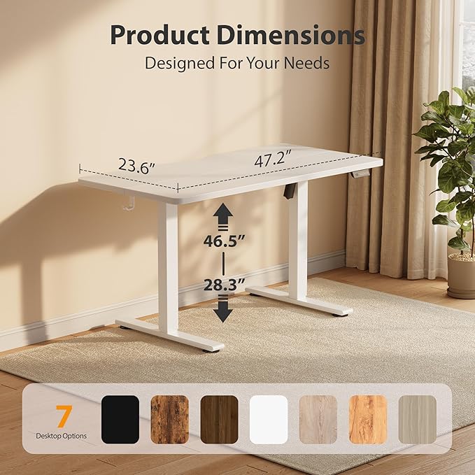Cubiker Standing Desk, 48x24 Inches Sit Stand Home Office Desk, Electric Stand up Desk, Adjustable Desk with Splice Board, White Frame/White Top