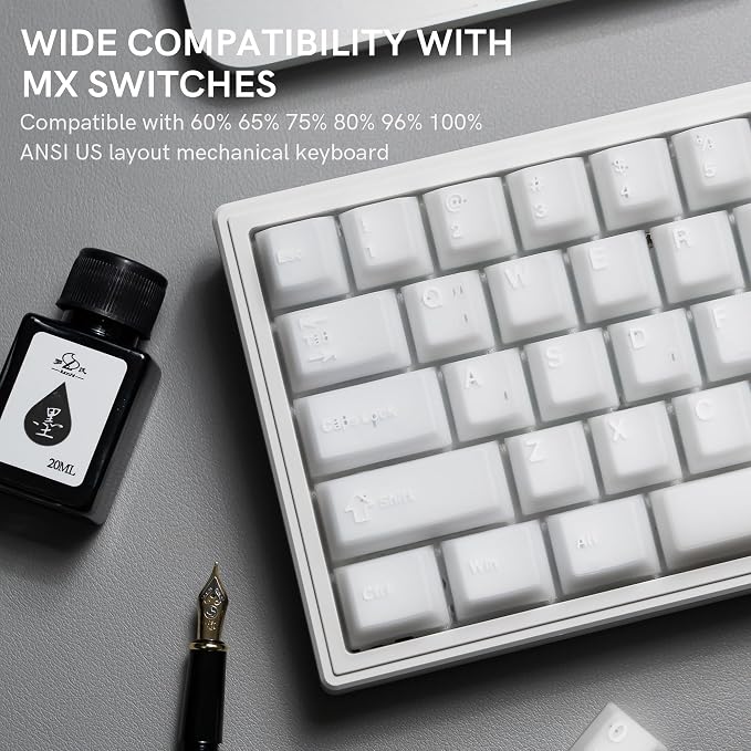 dagaladoo Keyboard keycaps Set, Double Shot PBT keycaps,Cherry Profile Custom Key caps 60 65 75 100 Percent for Cherry-mx Full Size Retro Mechanical Keyboard,White Jade