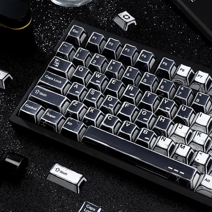 PBT Keycaps, Black and White Manga Style Keycaps Set, 135 Keys Cherry Profile Dye Sub Custom Keycap Minimalis Keyboard Key caps for 60%, 65%, 75%, 100% Cherry MX Mechanical Keyboard